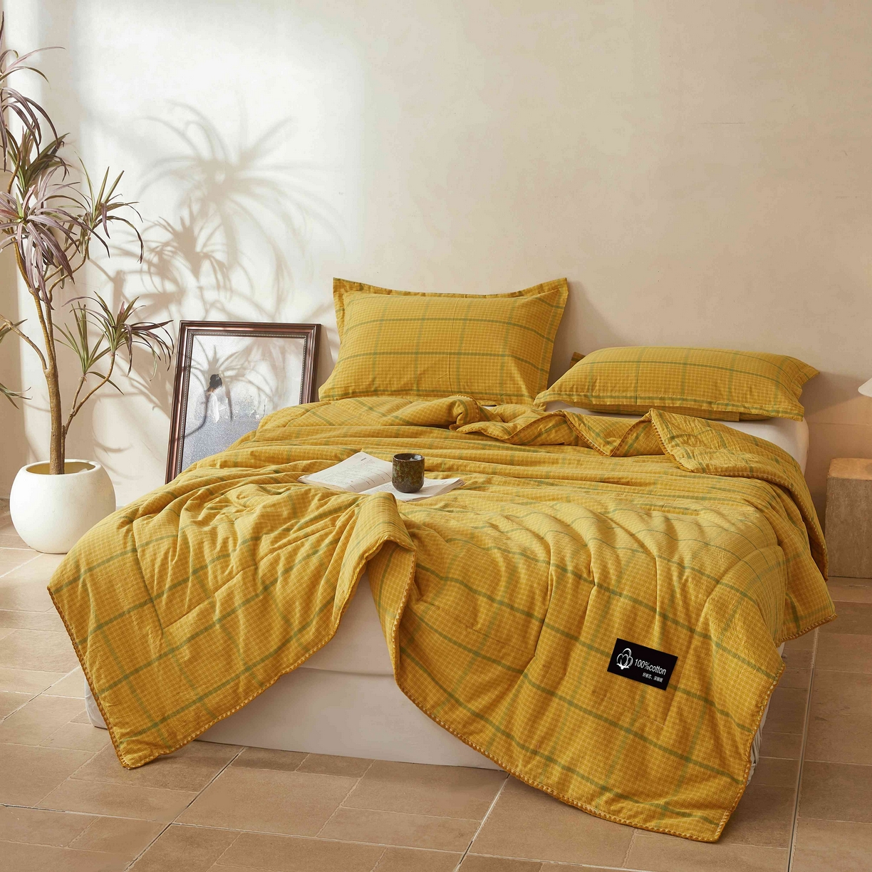 91家纺网 家纺一手货源 找家纺 锦尚坊被芯馆 2026新款100%纯棉色织绣边100%棉花夏被全棉夏凉被空调春秋被买家秀+V 品味--炫黄