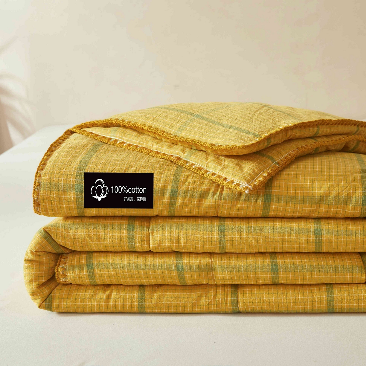 91家纺网 家纺一手货源 找家纺 锦尚坊被芯馆 2026新款100%纯棉色织绣边100%棉花夏被全棉夏凉被空调春秋被买家秀+V 品味--炫黄