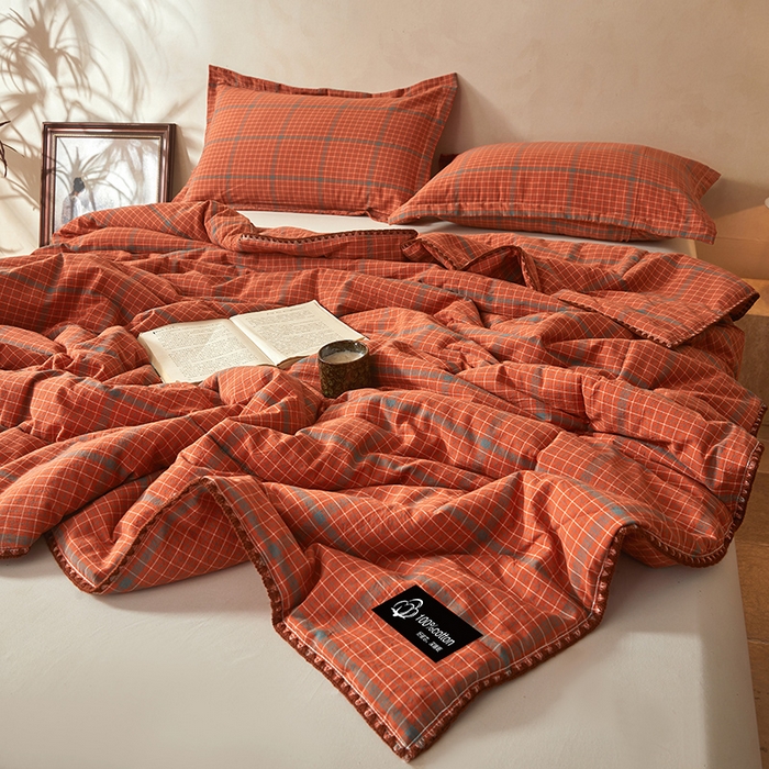 91家纺网 家纺一手货源 找家纺 锦尚坊被芯馆 2026新款100%纯棉色织绣边100%棉花夏被全棉夏凉被空调春秋被买家秀+V 品味--橘色