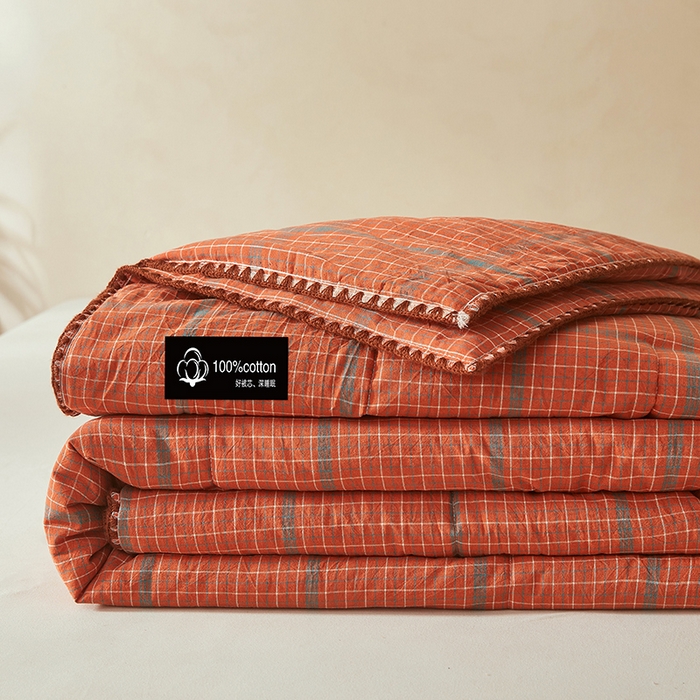 91家纺网 家纺一手货源 找家纺 锦尚坊被芯馆 2026新款100%纯棉色织绣边100%棉花夏被全棉夏凉被空调春秋被买家秀+V 品味--橘色