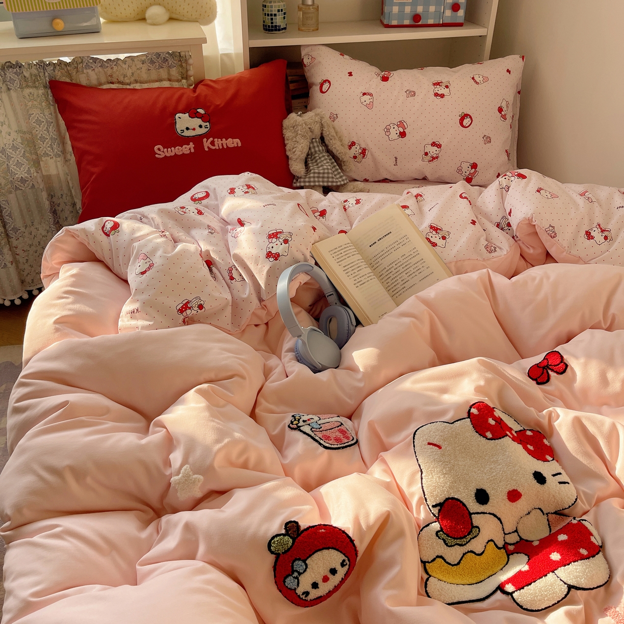 91家纺网 家纺一手货源 找家纺 玉海棠家纺 2026新款高克重超软糯可爱系毛巾绣四件套 做甜品的猫