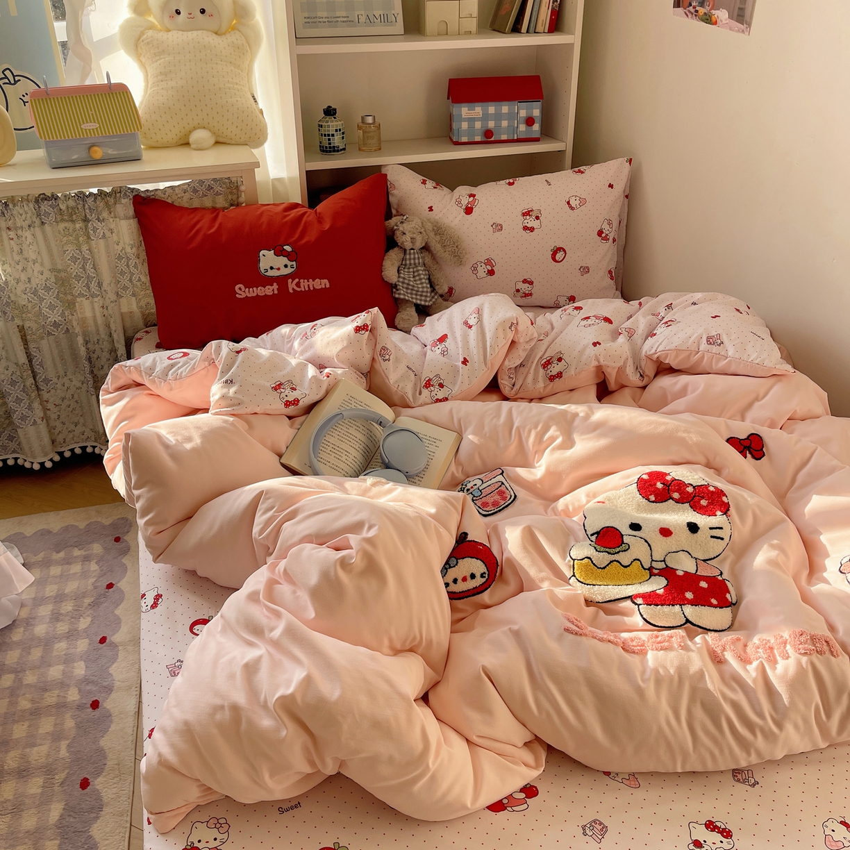 91家纺网 家纺一手货源 找家纺 玉海棠家纺 2026新款高克重超软糯可爱系毛巾绣四件套 做甜品的猫