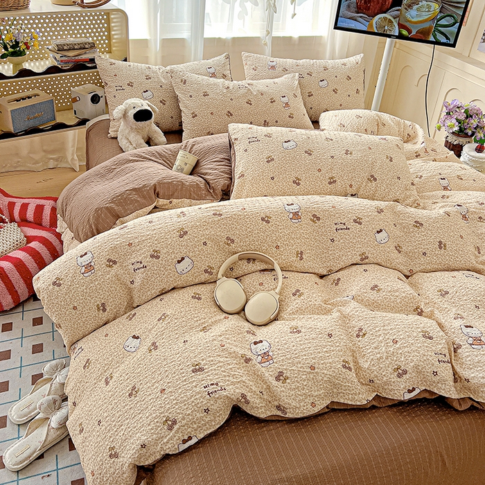 91家纺网 家纺一手货源 找家纺 （总）一比一 2026春夏新款泡芙棉泡芙纱印花四件套-简单款