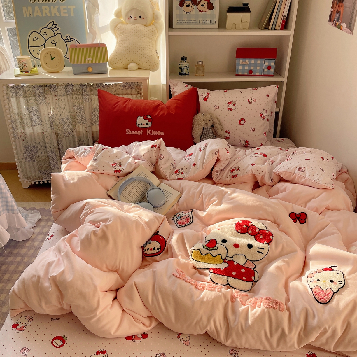 91家纺网 家纺一手货源 找家纺 玉海棠家纺 2026新款高克重超软糯可爱系毛巾绣四件套 做甜品的猫