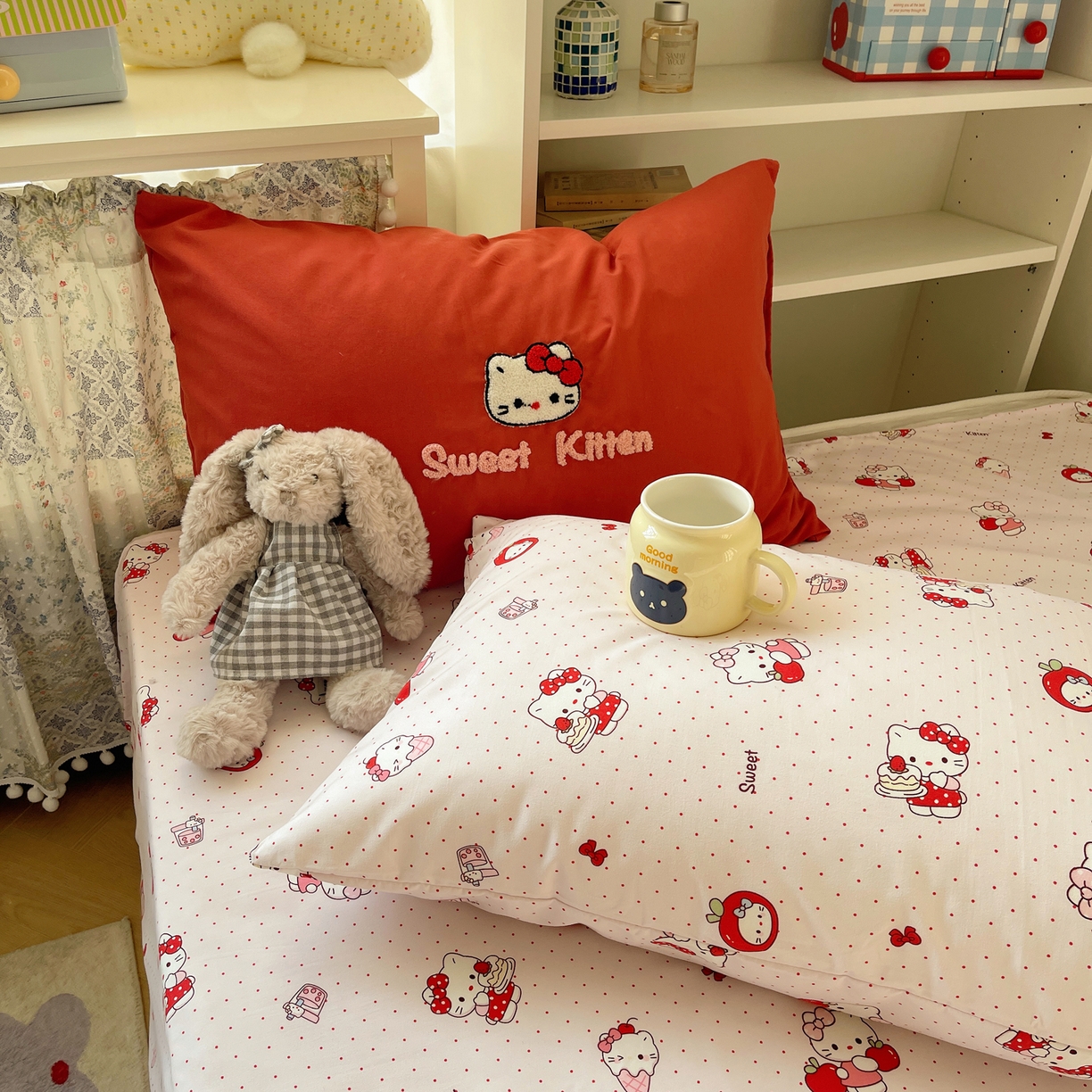 91家纺网 家纺一手货源 找家纺 玉海棠家纺 2026新款高克重超软糯可爱系毛巾绣四件套 做甜品的猫