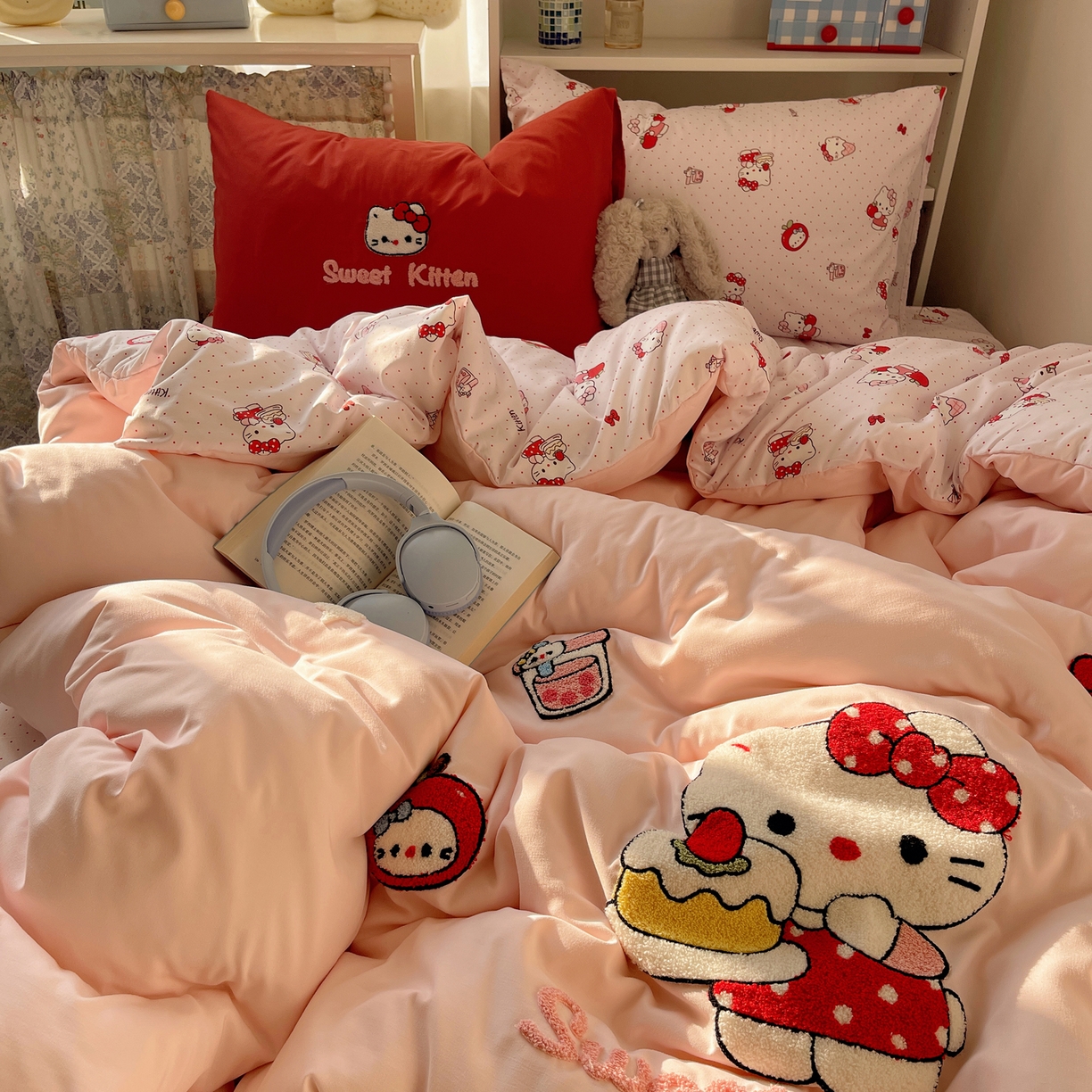 91家纺网 家纺一手货源 找家纺 玉海棠家纺 2026新款高克重超软糯可爱系毛巾绣四件套 做甜品的猫