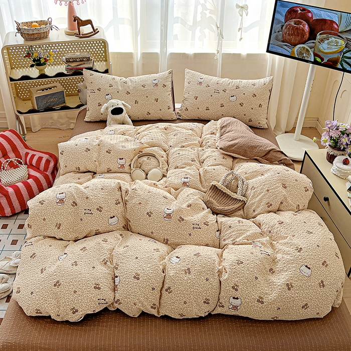 91家纺网 家纺一手货源 找家纺 一比一 2026春夏新款泡芙棉泡芙纱印花四件套-简单款 豹纹KT