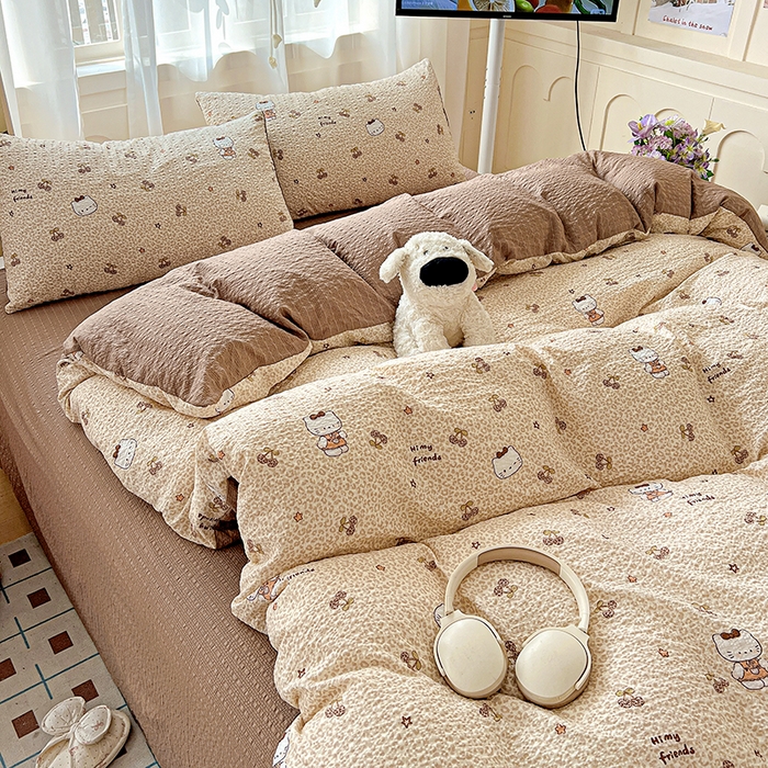 91家纺网 家纺一手货源 找家纺 一比一 2026春夏新款泡芙棉泡芙纱印花四件套-简单款 豹纹KT