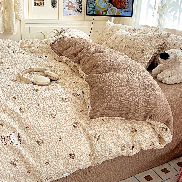 91家纺网 家纺一手货源 找家纺 一比一 2026春夏新款泡芙棉泡芙纱印花四件套-简单款 豹纹KT