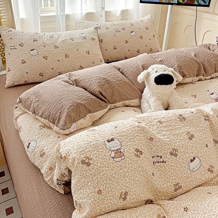 91家纺网 家纺一手货源 找家纺 一比一 2026春夏新款泡芙棉泡芙纱印花四件套-简单款 豹纹KT