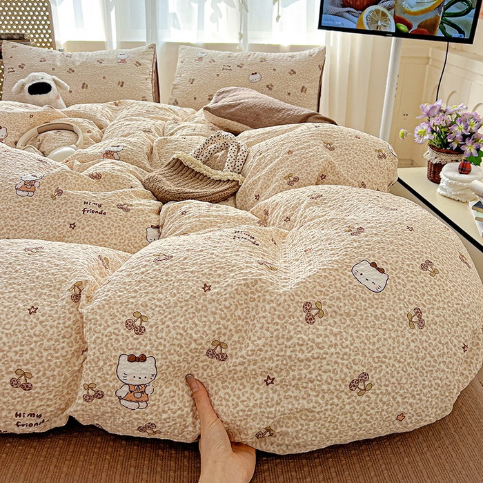 91家纺网 家纺一手货源 找家纺 一比一 2026春夏新款泡芙棉泡芙纱印花四件套-简单款 豹纹KT