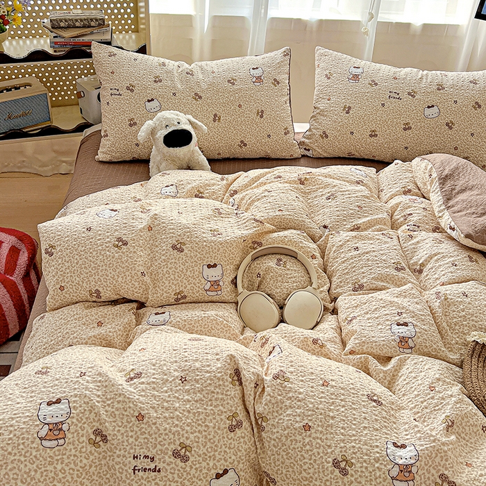 91家纺网 家纺一手货源 找家纺 一比一 2026春夏新款泡芙棉泡芙纱印花四件套-简单款 豹纹KT