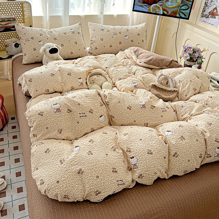 91家纺网 家纺一手货源 找家纺 一比一 2026春夏新款泡芙棉泡芙纱印花四件套-简单款 豹纹KT