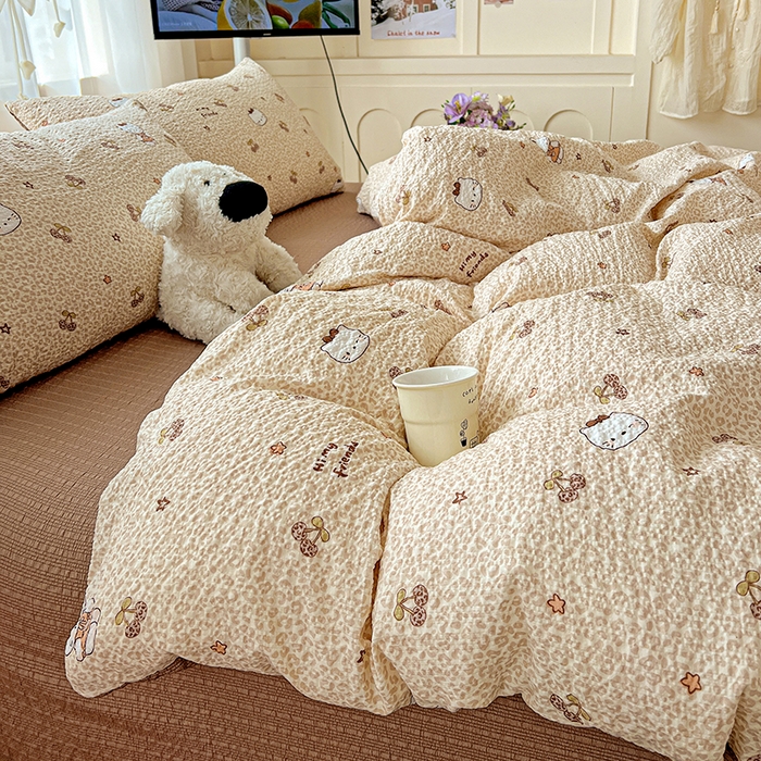 91家纺网 家纺一手货源 找家纺 一比一 2026春夏新款泡芙棉泡芙纱印花四件套-简单款 豹纹KT