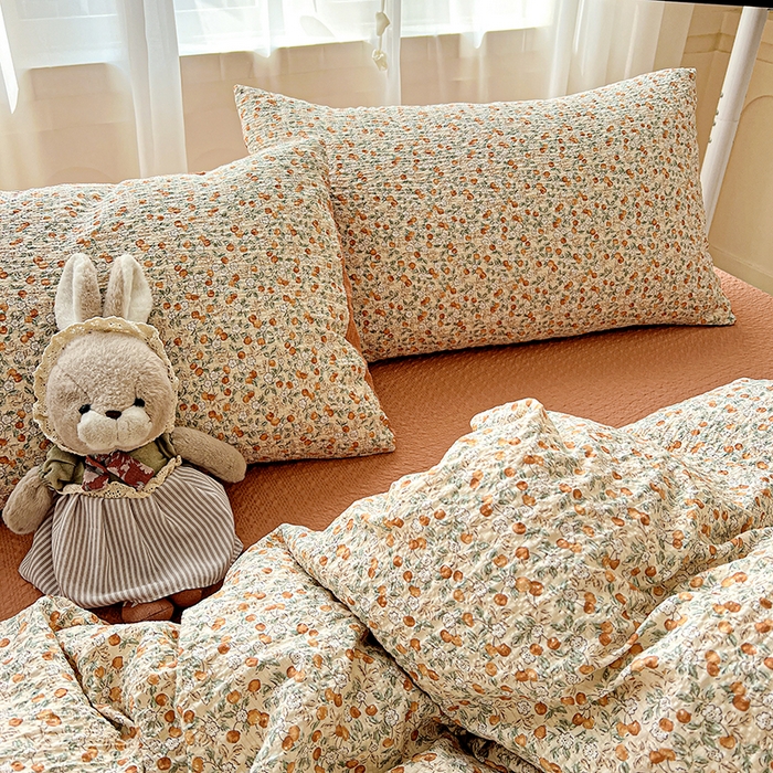 91家纺网 家纺一手货源 找家纺 一比一 2026春夏新款泡芙棉泡芙纱印花四件套-简单款 浪漫樱桃