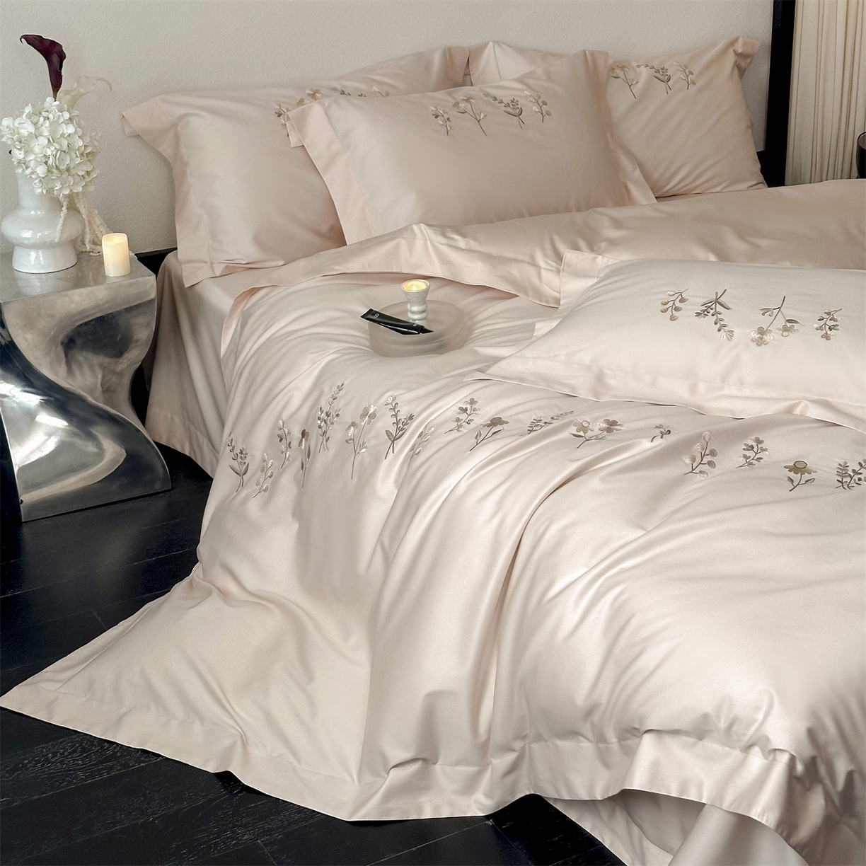 91家纺网 家纺一手货源 找家纺 （总）泽西家纺+V17798841158发大图 2026新品刺绣50s双股全棉长绒棉纯棉宽边四件套-花有约