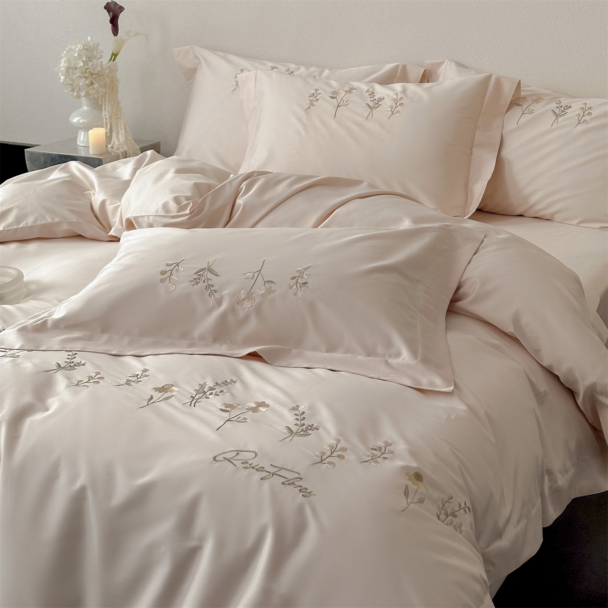 91家纺网 家纺一手货源 找家纺 （总）泽西家纺+V17798841158发大图 2026新品刺绣50s双股全棉长绒棉纯棉宽边四件套-花有约