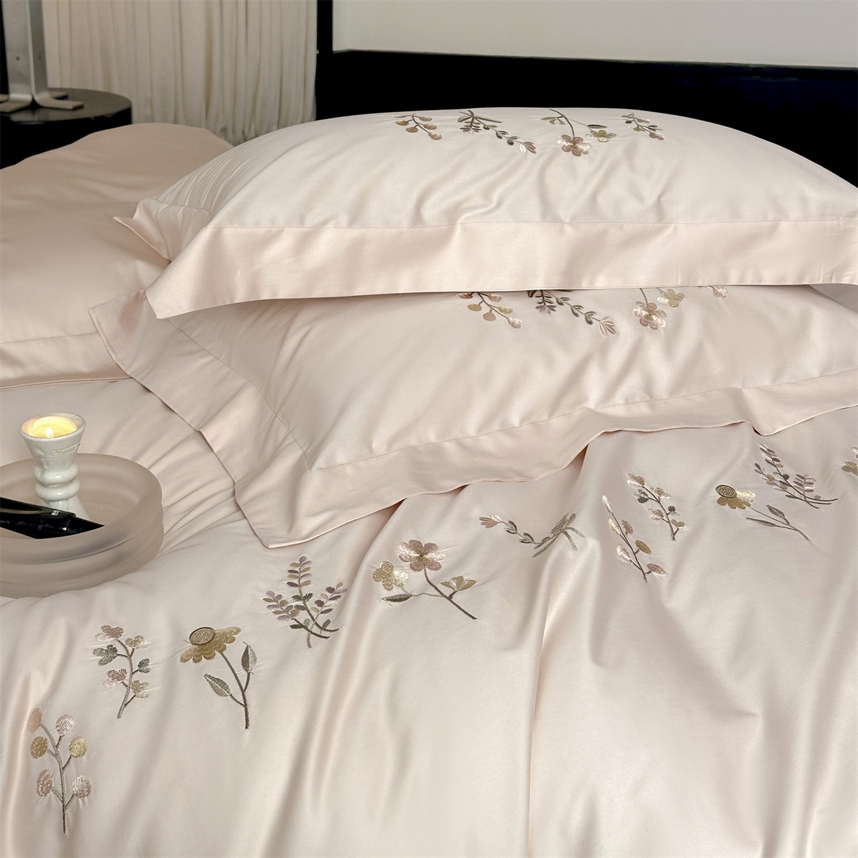 91家纺网 家纺一手货源 找家纺 （总）泽西家纺+V17798841158发大图 2026新品刺绣50s双股全棉长绒棉纯棉宽边四件套-花有约