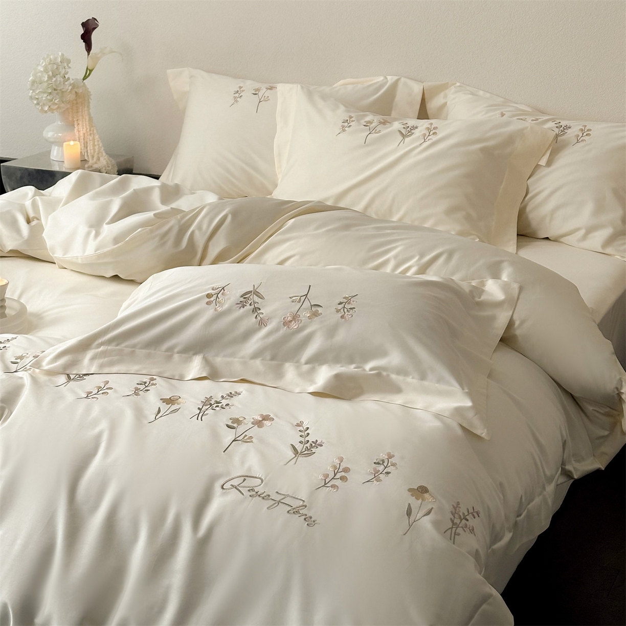 91家纺网 家纺一手货源 找家纺 泽西家纺+V17798841158发大图 2026新品刺绣50s双股全棉长绒棉纯棉宽边四件套-花有约 花有约-奶芋色