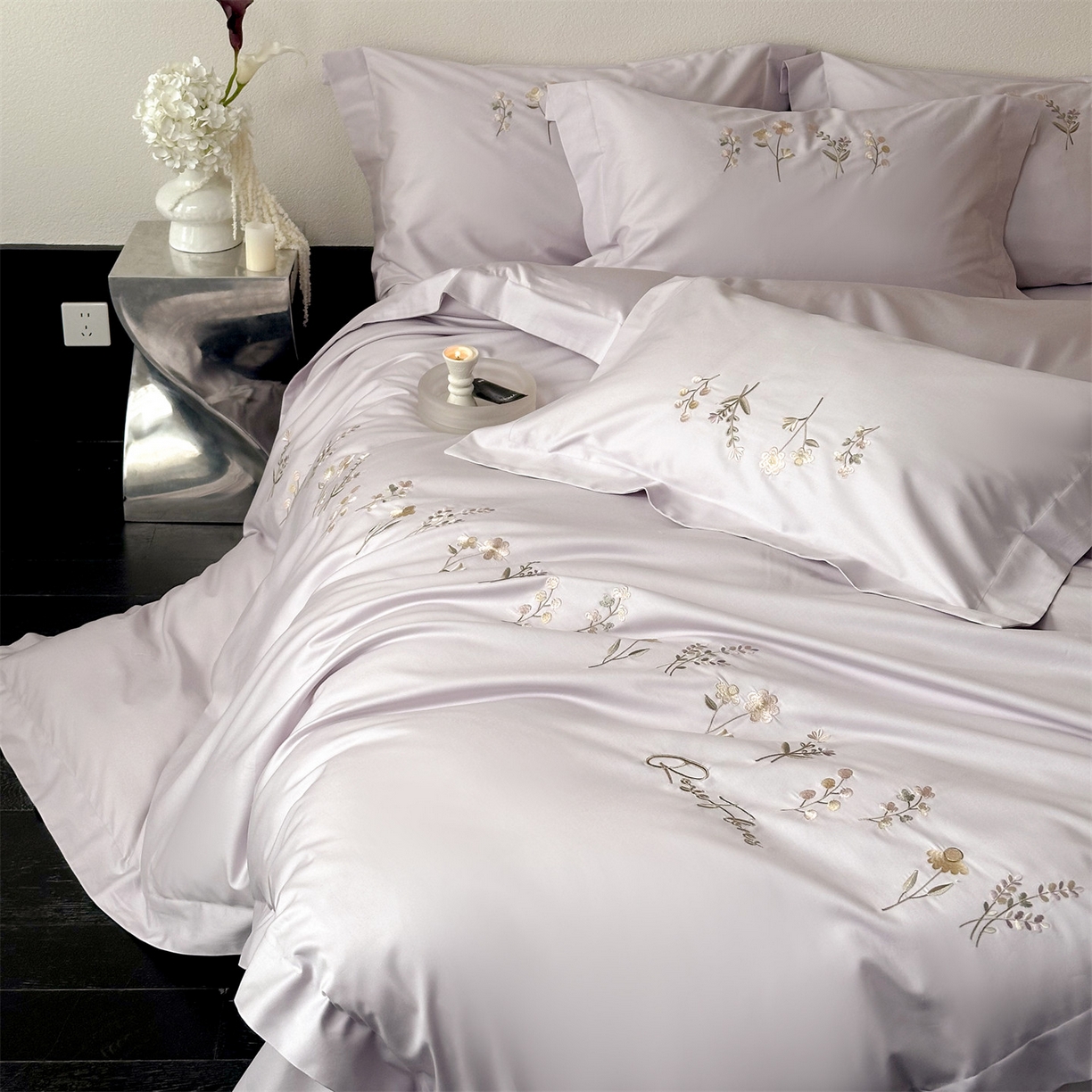 91家纺网 家纺一手货源 找家纺 泽西家纺+V17798841158发大图 2026新品刺绣50s双股全棉长绒棉纯棉宽边四件套-花有约 花有约-梦幻紫