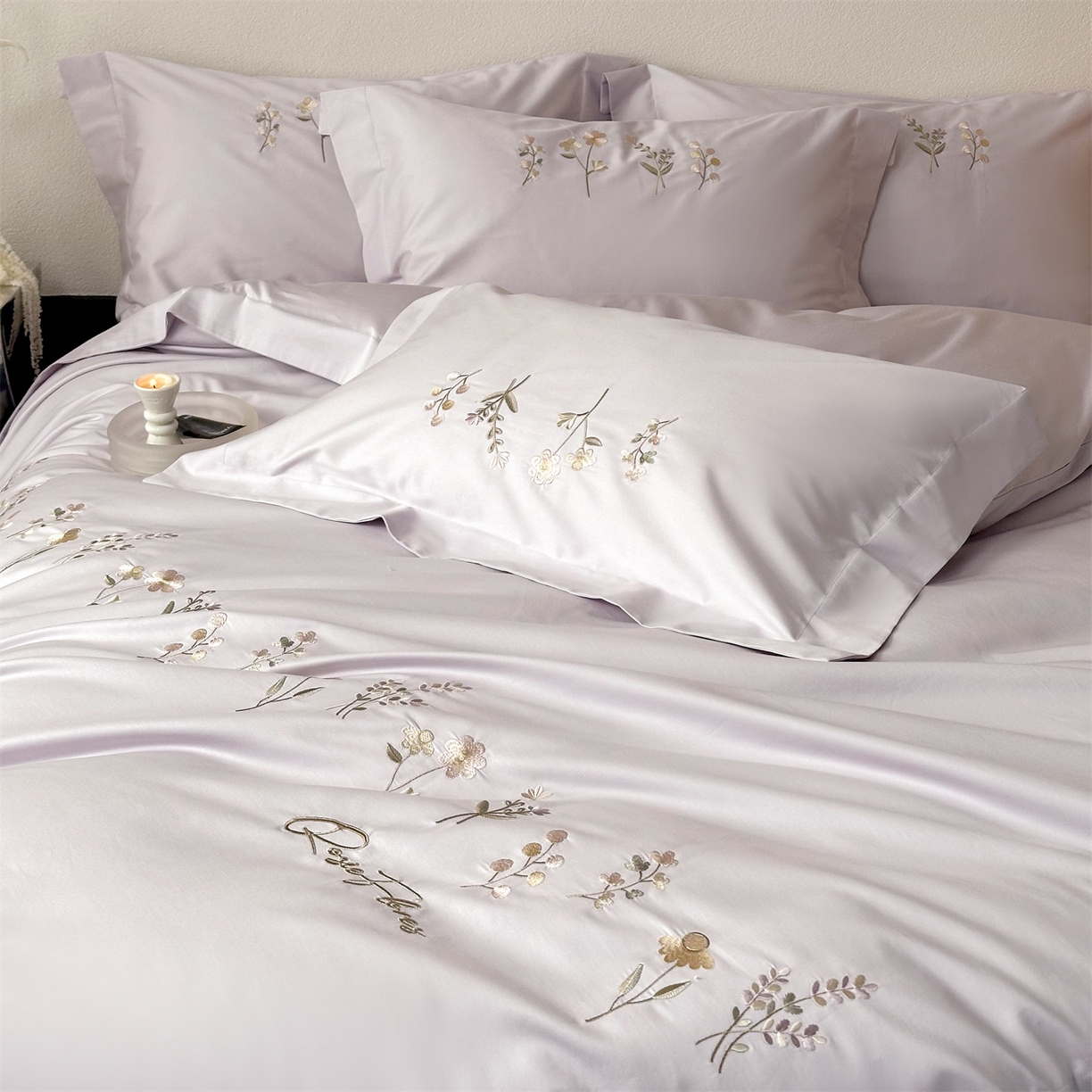 91家纺网 家纺一手货源 找家纺 泽西家纺+V17798841158发大图 2026新品刺绣50s双股全棉长绒棉纯棉宽边四件套-花有约 花有约-梦幻紫