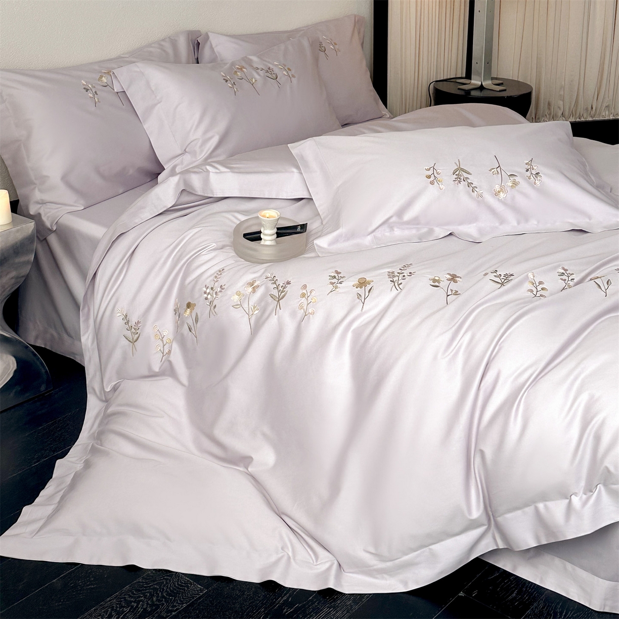 91家纺网 家纺一手货源 找家纺 泽西家纺+V17798841158发大图 2026新品刺绣50s双股全棉长绒棉纯棉宽边四件套-花有约 花有约-梦幻紫