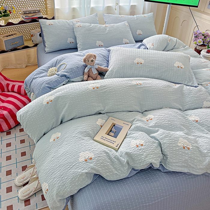 一比一 2026春夏新款泡芙棉泡芙纱印花四件套-简单款 云朵泡芙