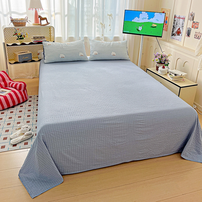 91家纺网 家纺一手货源 找家纺 一比一 2026春夏新款泡芙棉泡芙纱印花四件套-简单款 云朵泡芙