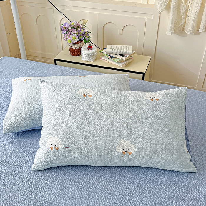 91家纺网 家纺一手货源 找家纺 一比一 2026春夏新款泡芙棉泡芙纱印花四件套-简单款 云朵泡芙