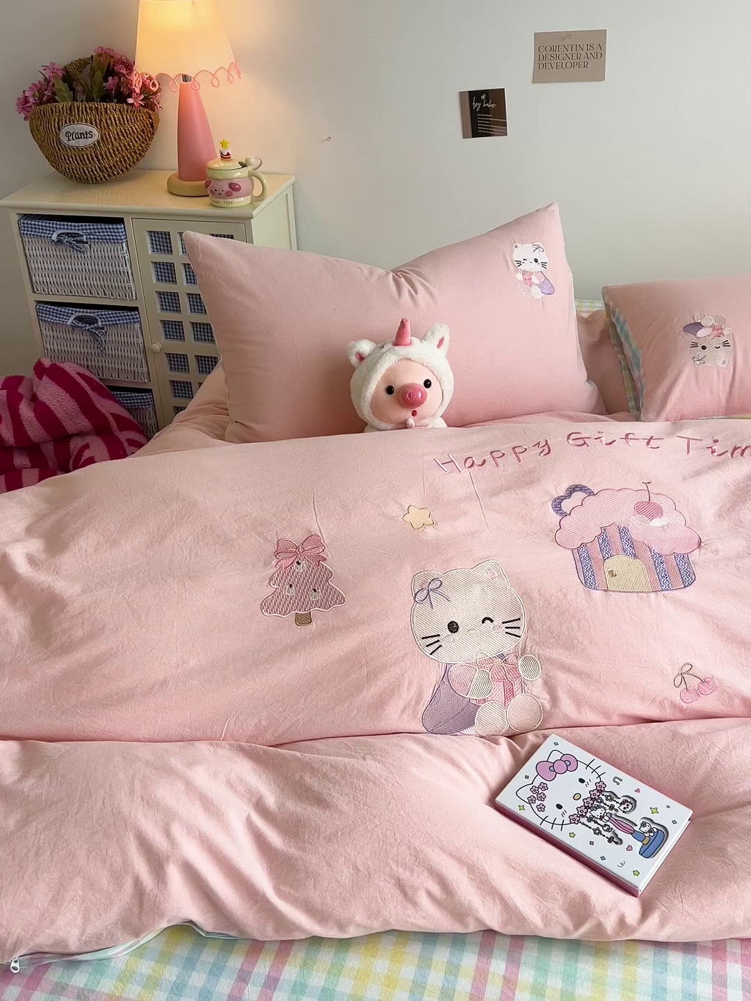 91家纺网 家纺一手货源 找家纺 （总）暖意家纺 2026新款全棉色织水洗棉绣花纯棉A类母婴级四件套- 可爱猫