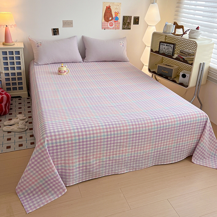 91家纺网 家纺一手货源 找家纺 暖意家纺 2026新款全棉色织水洗棉绣花四件套- 可爱猫 可爱猫-紫