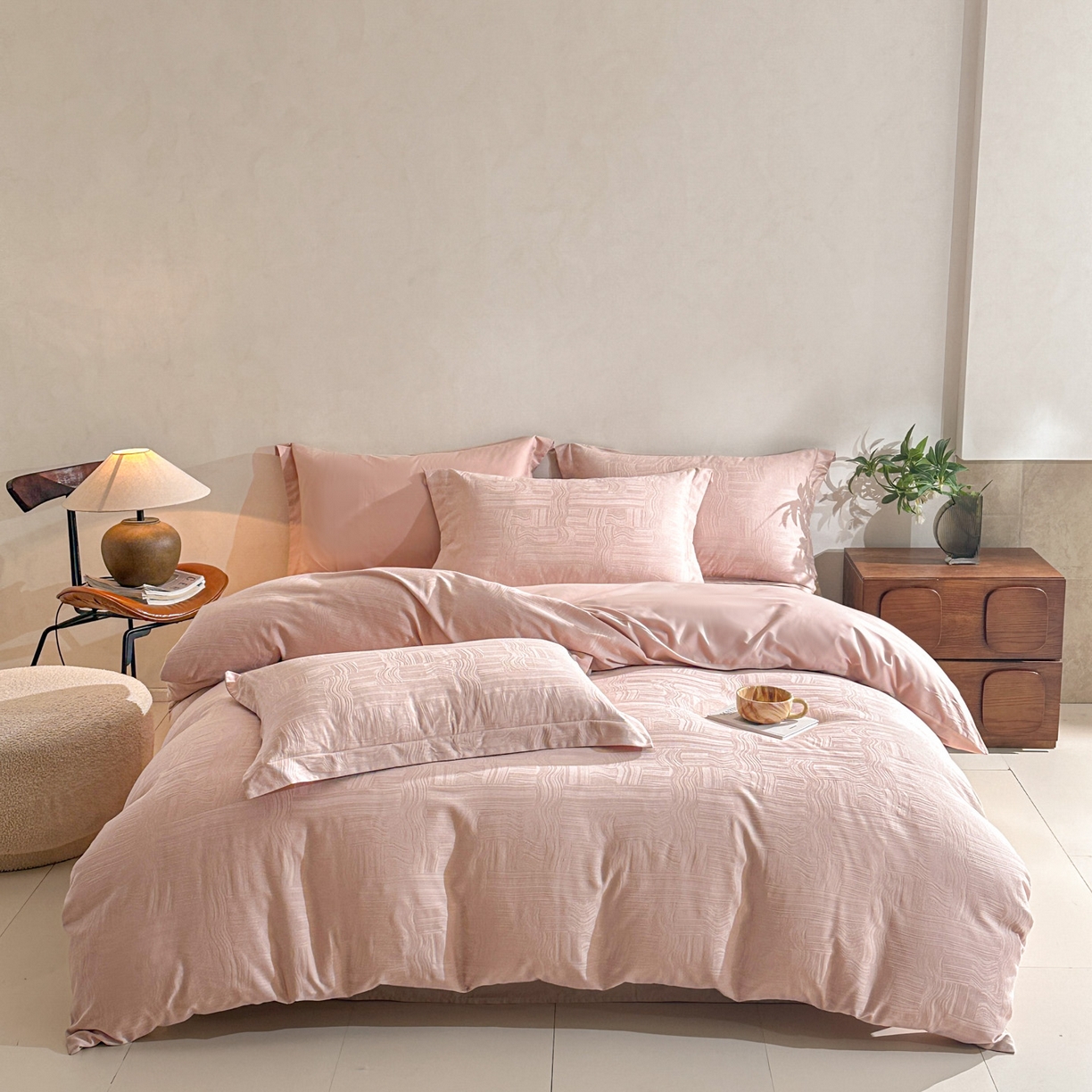 91家纺网 家纺一手货源 找家纺 （总）泽西家纺+V17798841158发大图 2026新品60长绒棉提花立体浮雕全棉纯棉四件套-云涧奢影系列