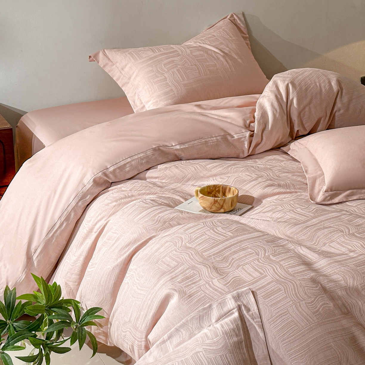 91家纺网 家纺一手货源 找家纺 （总）泽西家纺+V17798841158发大图 2026新品60长绒棉提花立体浮雕全棉纯棉四件套-云涧奢影系列