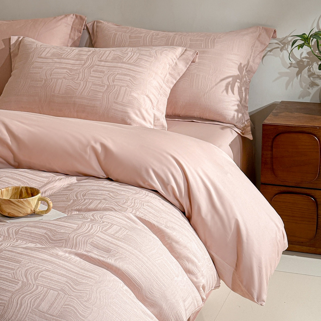 91家纺网 家纺一手货源 找家纺 （总）泽西家纺+V17798841158发大图 2026新品60长绒棉提花立体浮雕全棉纯棉四件套-云涧奢影系列