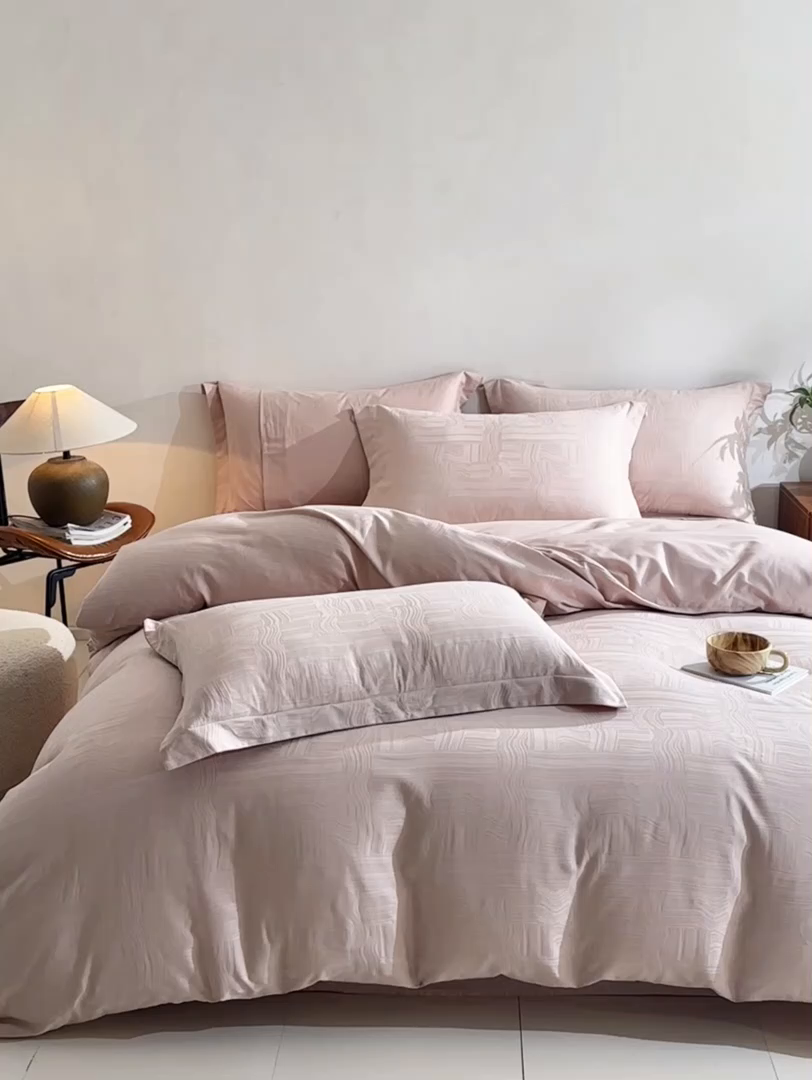 91家纺网 家纺一手货源 找家纺 （总）泽西家纺+V17798841158发大图 2026新品60长绒棉提花立体浮雕全棉纯棉四件套-云涧奢影系列