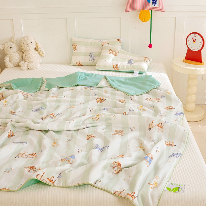 91家纺网 家纺一手货源 找家纺 十九色 2026新款50莱赛尔卡通印花儿童夏被同款枕头枕芯 春日玩伴