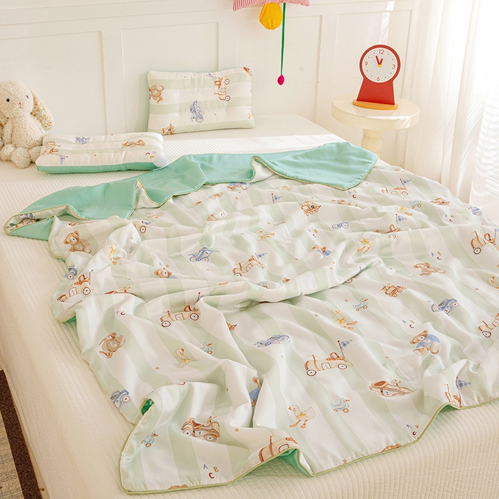 91家纺网 家纺一手货源 找家纺 十九色 2026新款50莱赛尔卡通印花儿童夏被同款枕头枕芯 春日玩伴