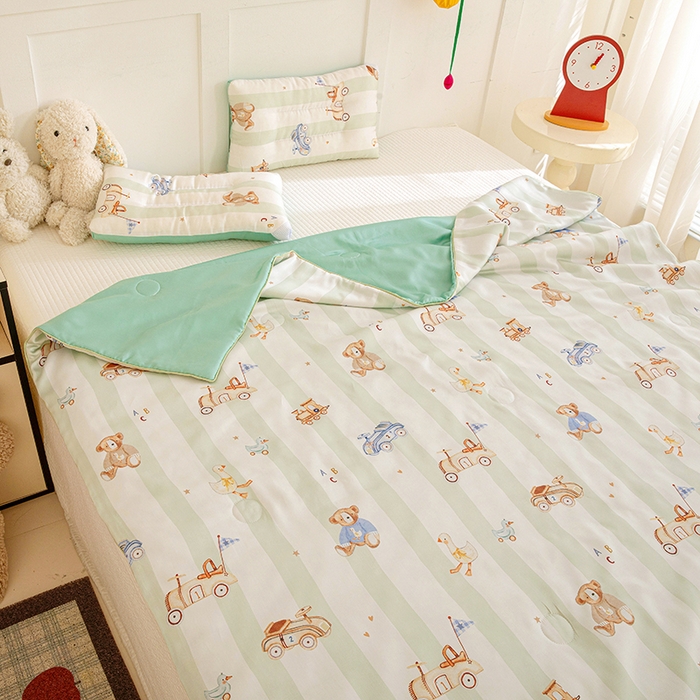 91家纺网 家纺一手货源 找家纺 十九色 2026新款50莱赛尔卡通印花儿童夏被同款枕头枕芯 春日玩伴