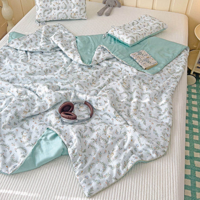 91家纺网 家纺一手货源 找家纺 十九色 2026新款50莱赛尔卡通印花儿童夏被同款枕头枕芯 大白鹅