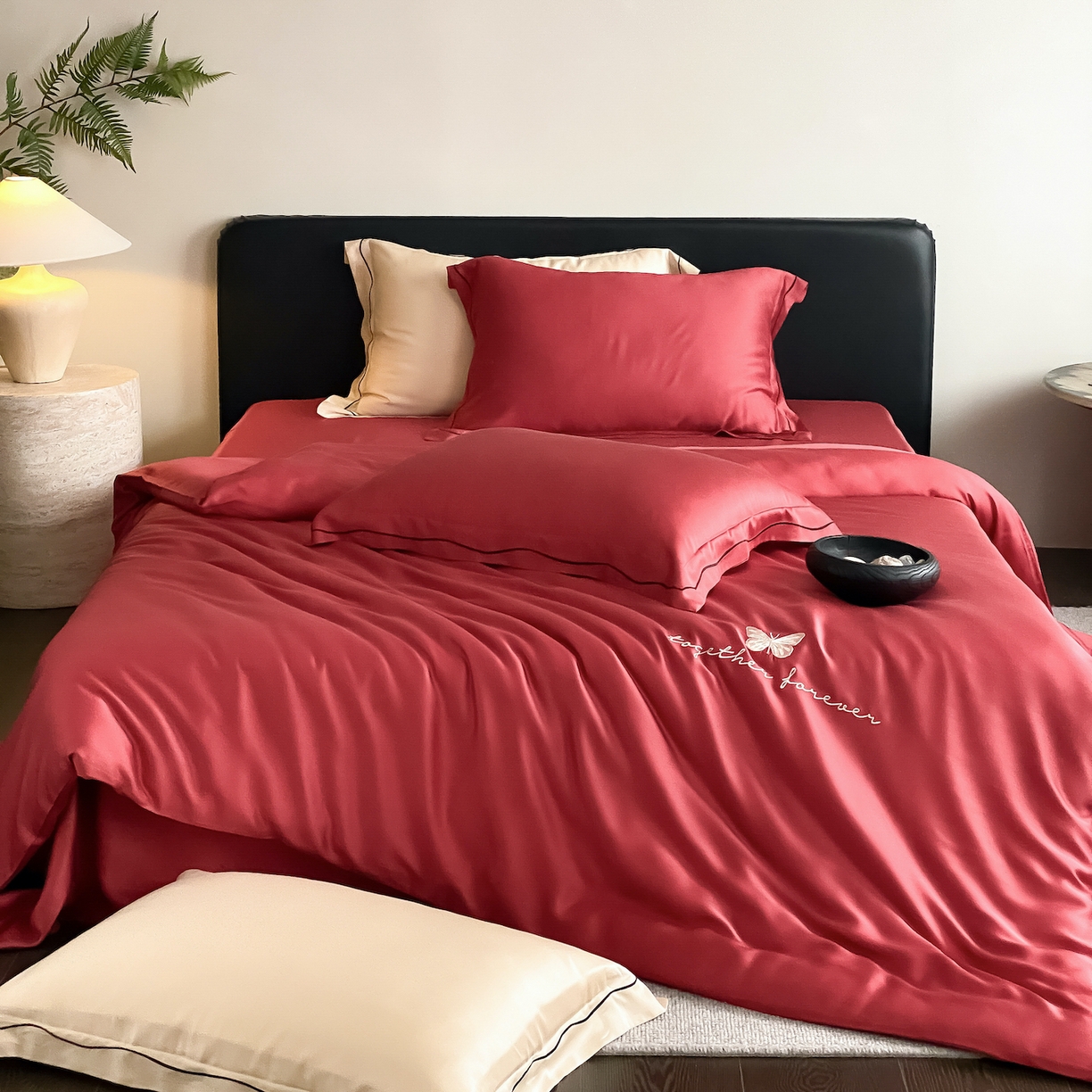 91家纺网 家纺一手货源 找家纺 FORTWO家纺原创设计（FOR TWO家纺） 2026新款兰精天丝绣被套单被套被套单件 秘境-红