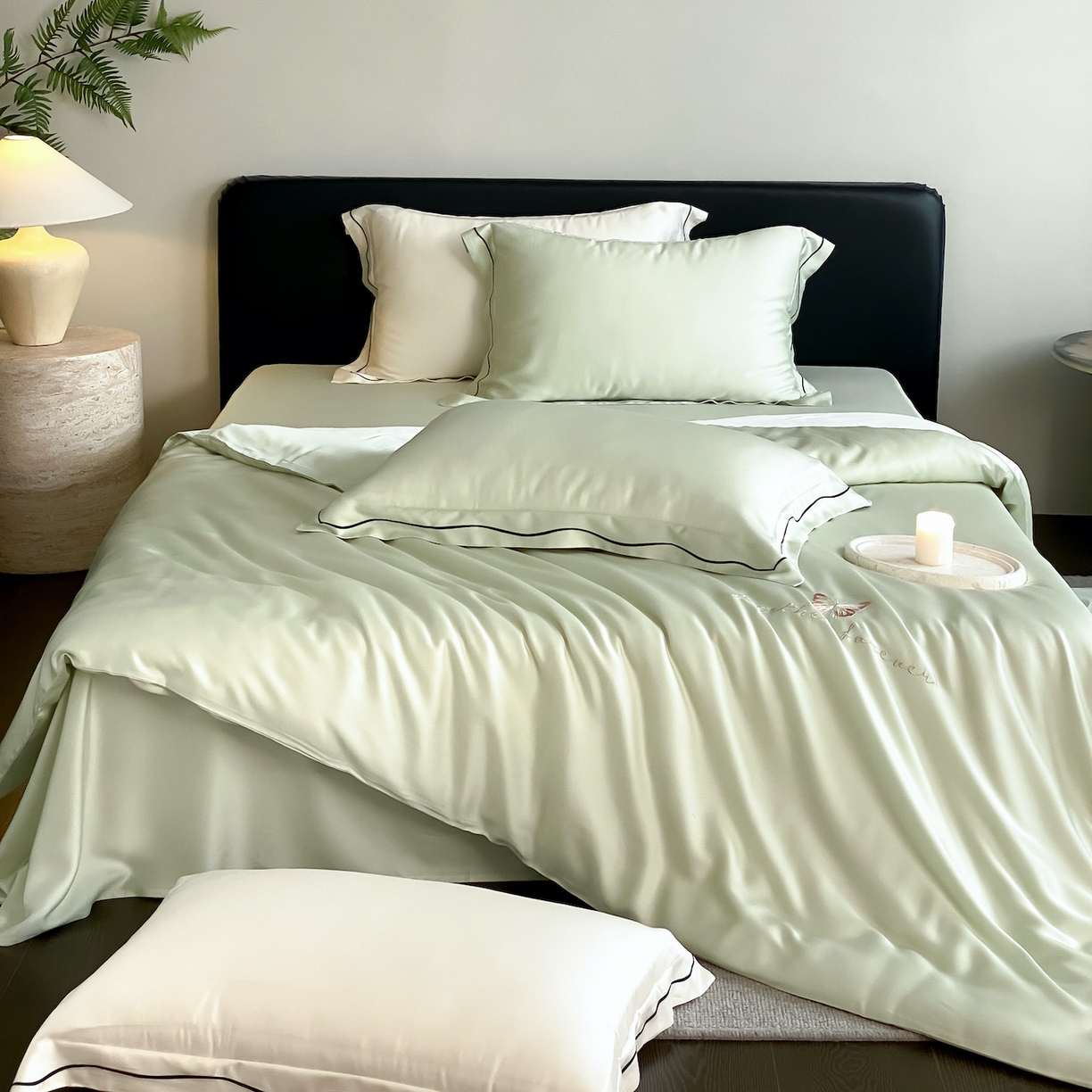 91家纺网 家纺一手货源 找家纺 FORTWO家纺原创设计（FOR TWO家纺） 2026新款兰精天丝绣被套单被套被套单件 秘境-绿