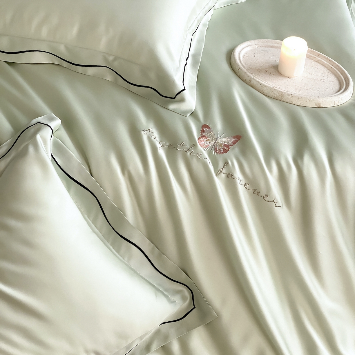 91家纺网 家纺一手货源 找家纺 FORTWO家纺原创设计（FOR TWO家纺） 2026新款兰精天丝绣被套单被套被套单件 秘境-绿