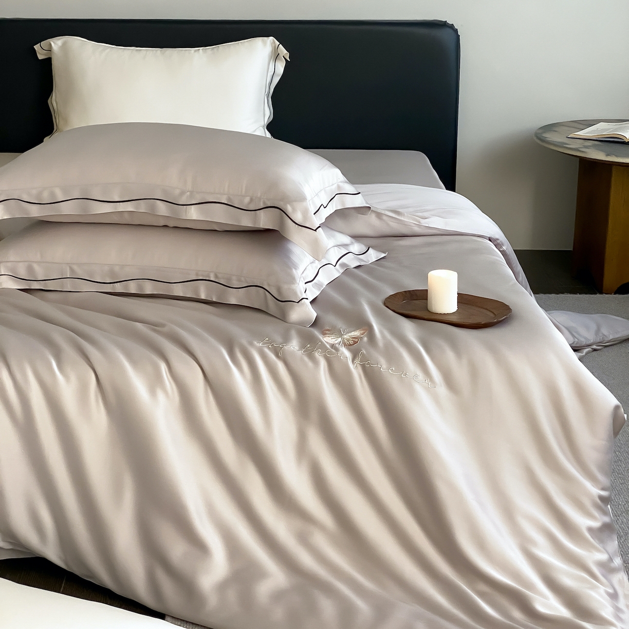 91家纺网 家纺一手货源 找家纺 FORTWO家纺原创设计（FOR TWO家纺） 2026新款兰精天丝绣被套单被套被套单件 秘境-灰