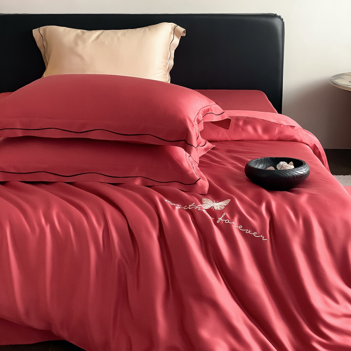 91家纺网 家纺一手货源 找家纺 FORTWO家纺原创设计（FOR TWO家纺） 2026新款兰精天丝绣被套单被套被套单件 秘境-红