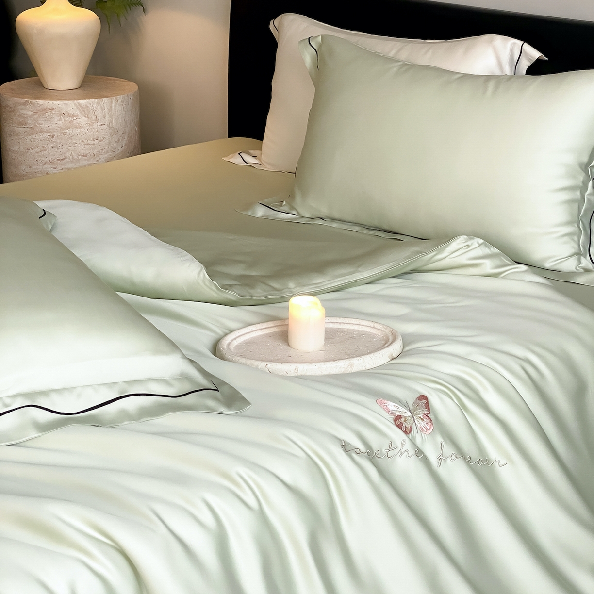 91家纺网 家纺一手货源 找家纺 FORTWO家纺原创设计（FOR TWO家纺） 2026新款兰精天丝绣被套单被套被套单件 秘境-绿