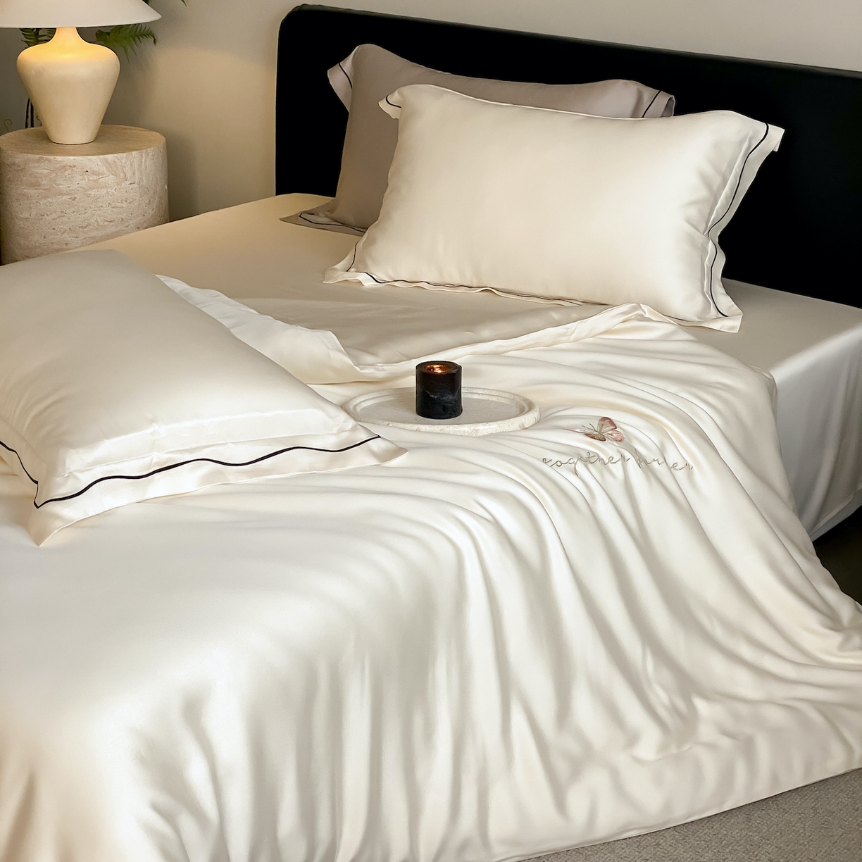 91家纺网 家纺一手货源 找家纺 FORTWO家纺原创设计（FOR TWO家纺） 2026新款兰精天丝绣被套单被套被套单件 秘境-奶白