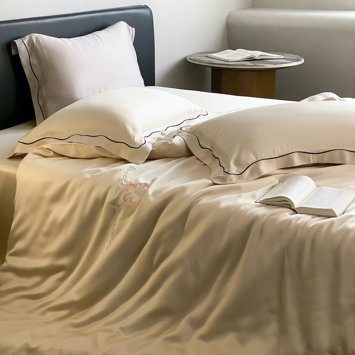 91家纺网 家纺一手货源 找家纺 FORTWO家纺原创设计（FOR TWO家纺） 2026新款兰精天丝绣被套单被套被套单件 秘境-香槟