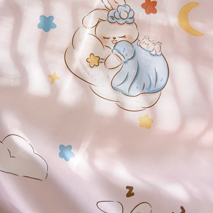 91家纺网 家纺一手货源 找家纺 十九色 2026新款50莱赛尔卡通印花儿童夏被同款枕头枕芯 瞌睡兔