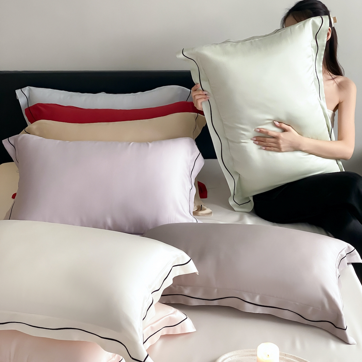 91家纺网 家纺一手货源 找家纺 FORTWO家纺原创设计（FOR TWO家纺） 2026新款兰精天丝绣枕套单枕套枕套单件 组合图 仅供参考