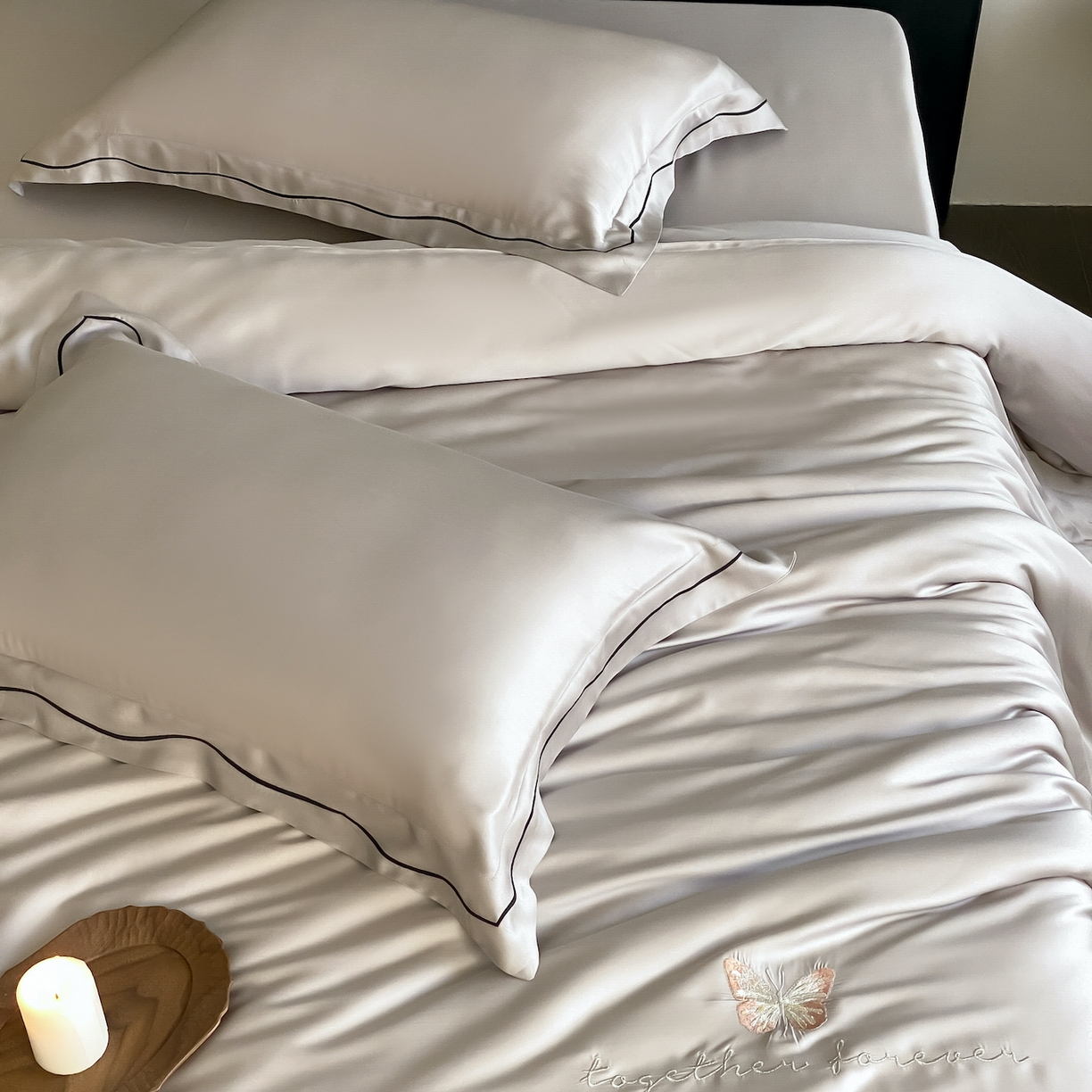 91家纺网 家纺一手货源 找家纺 FORTWO家纺原创设计（FOR TWO家纺） 2026新款兰精天丝绣枕套单枕套枕套单件 秘境-灰